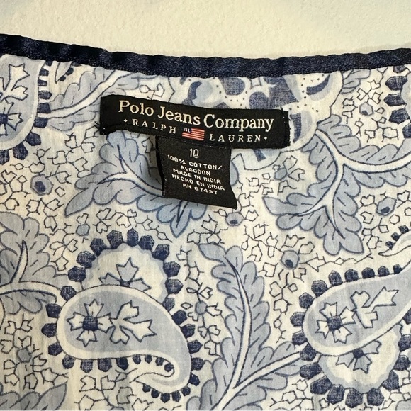 POLO JEANS RALPH LAUREN Dress 10 Cotton Paisley Floral Bandana Print Blue - Picture 7 of 9